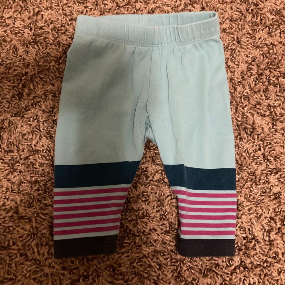 Tea Collection Leggings 3-6 Months Turquoise Blue Striped Hems Cotton Elastic